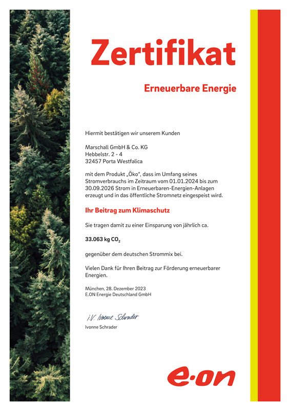 öko-zertifikat mit erneuerbaren energien der Marschall KG.